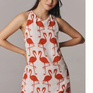 Anthropologie Maeve Sleeveless Linen-Blend Flamingo Shift Dress - NWT -Large